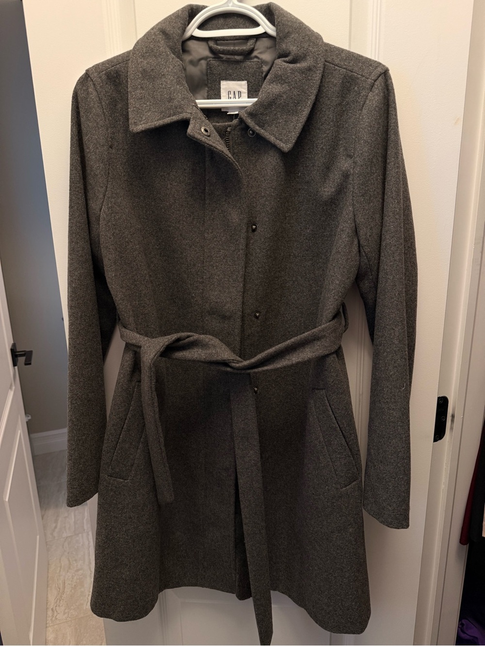 GAP Charcoal Gray Wool-Blend Belted Pea Coat